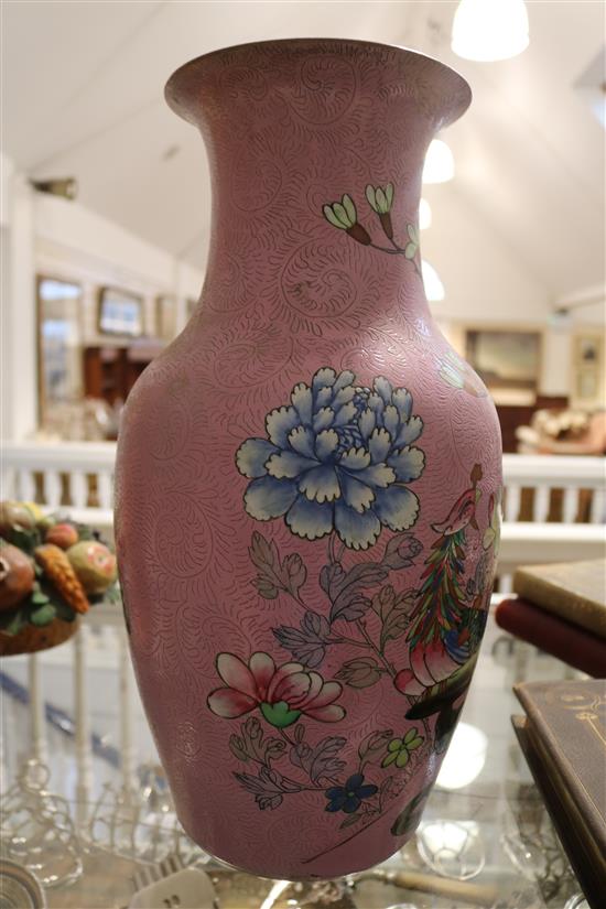A 19th century Chinese pink glazed porcelain vase 16.5in. (a.f.)